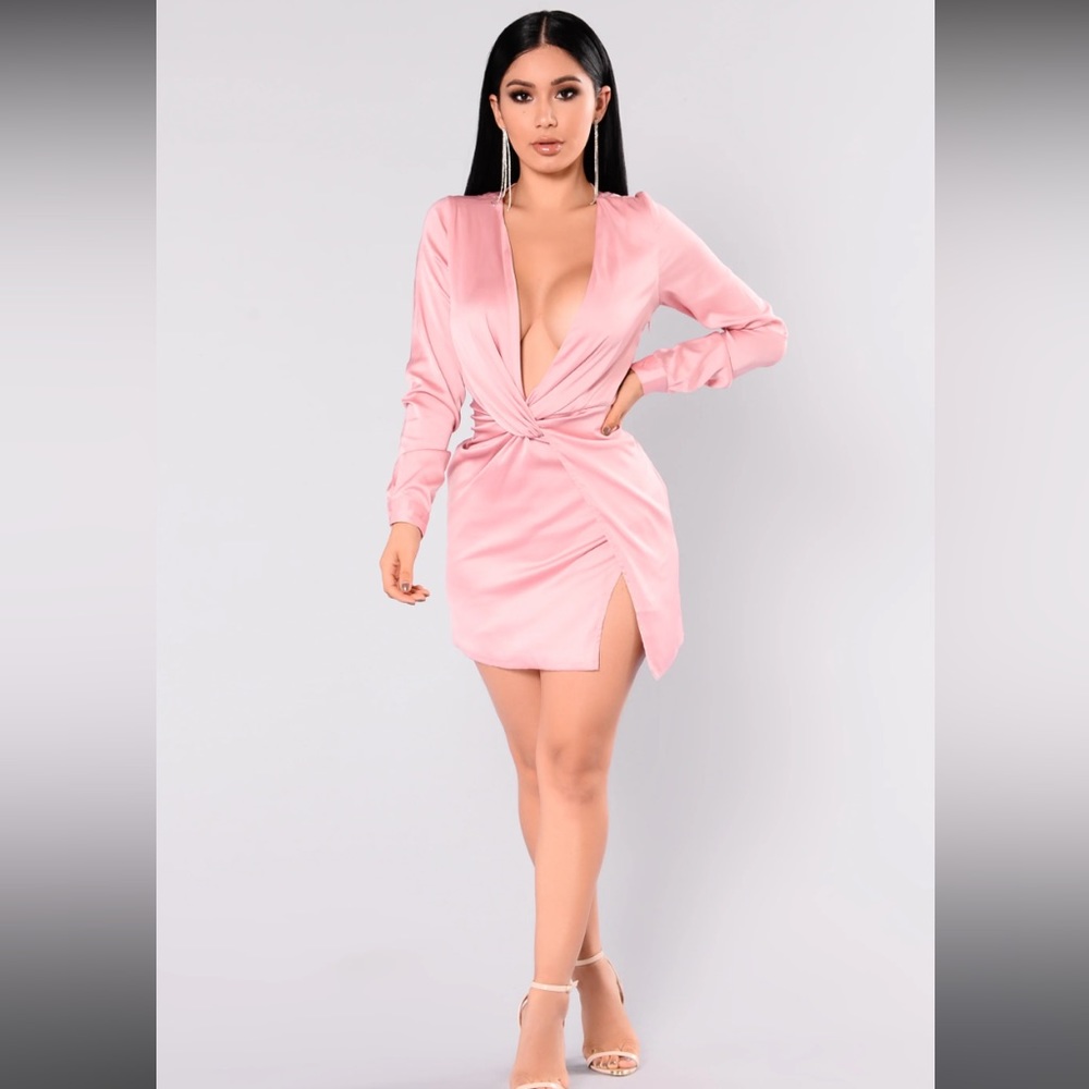Fashion Nova Blush Satin Dress, Size M
